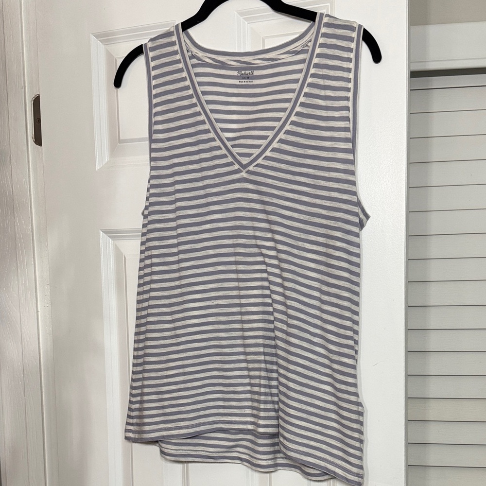 Madewell- Striped V-Neck- Tank Top- M- Lavender/White